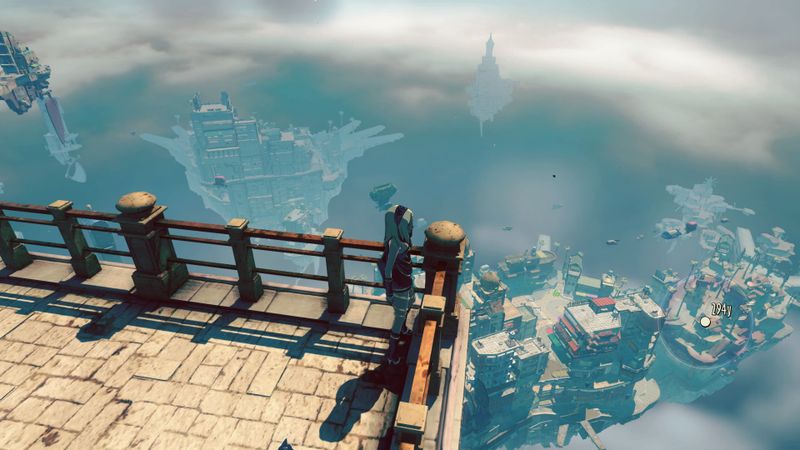Kat overlooks the flying islands of lower Lei Colmosna